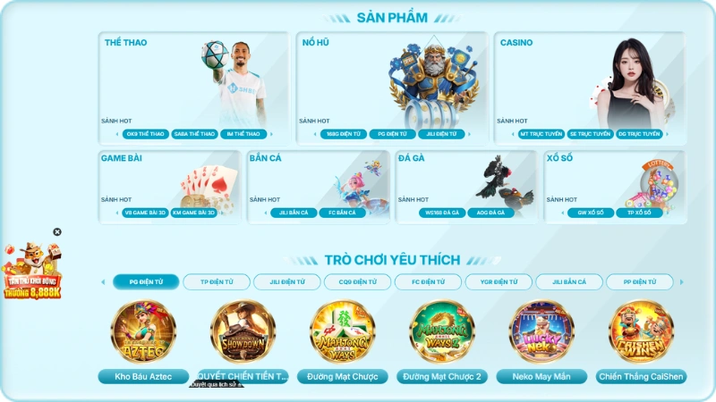 Danh mục trò chơi SHBET gồm thể thao, casino trực tuyến, bắn cá, nổ hũ, xổ số và game bài